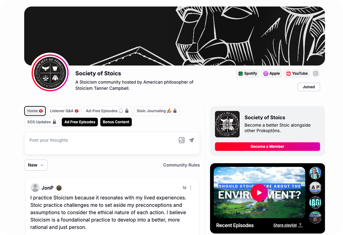 Society of Stoics community page